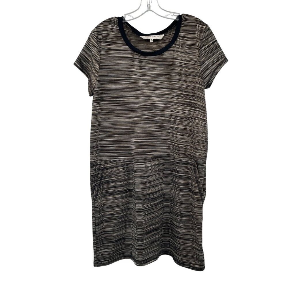 Live Love Lounge Striped Atleisure Dress Short Sleeve Black/Multi Size Medium